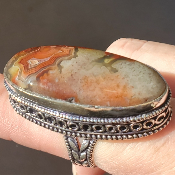New Oversized Crazy Lace Agate 925 Silver Statement Ring. - Picture 8 of 15